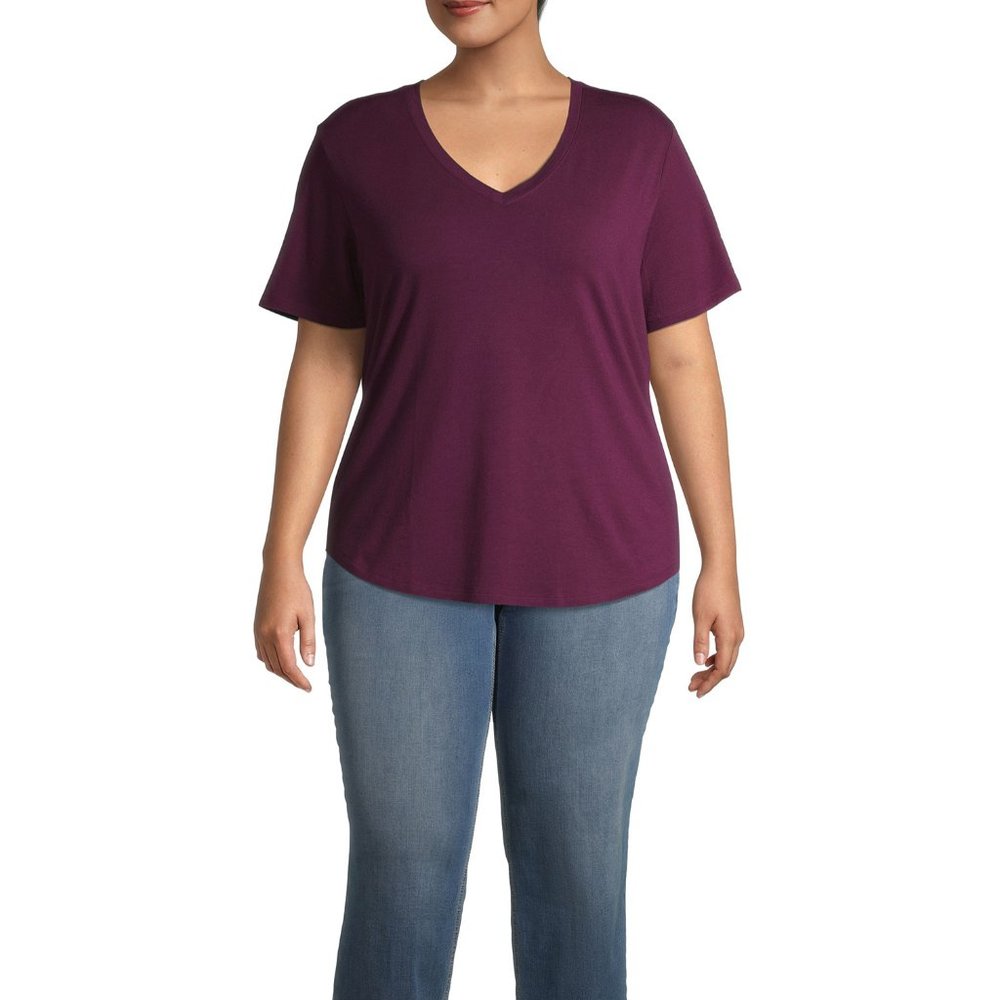Terra & Sky Short Sleeve Ringer Solid Print T-Shirt Purple Oxford Size 4X  NWT - Picture 4 of 4